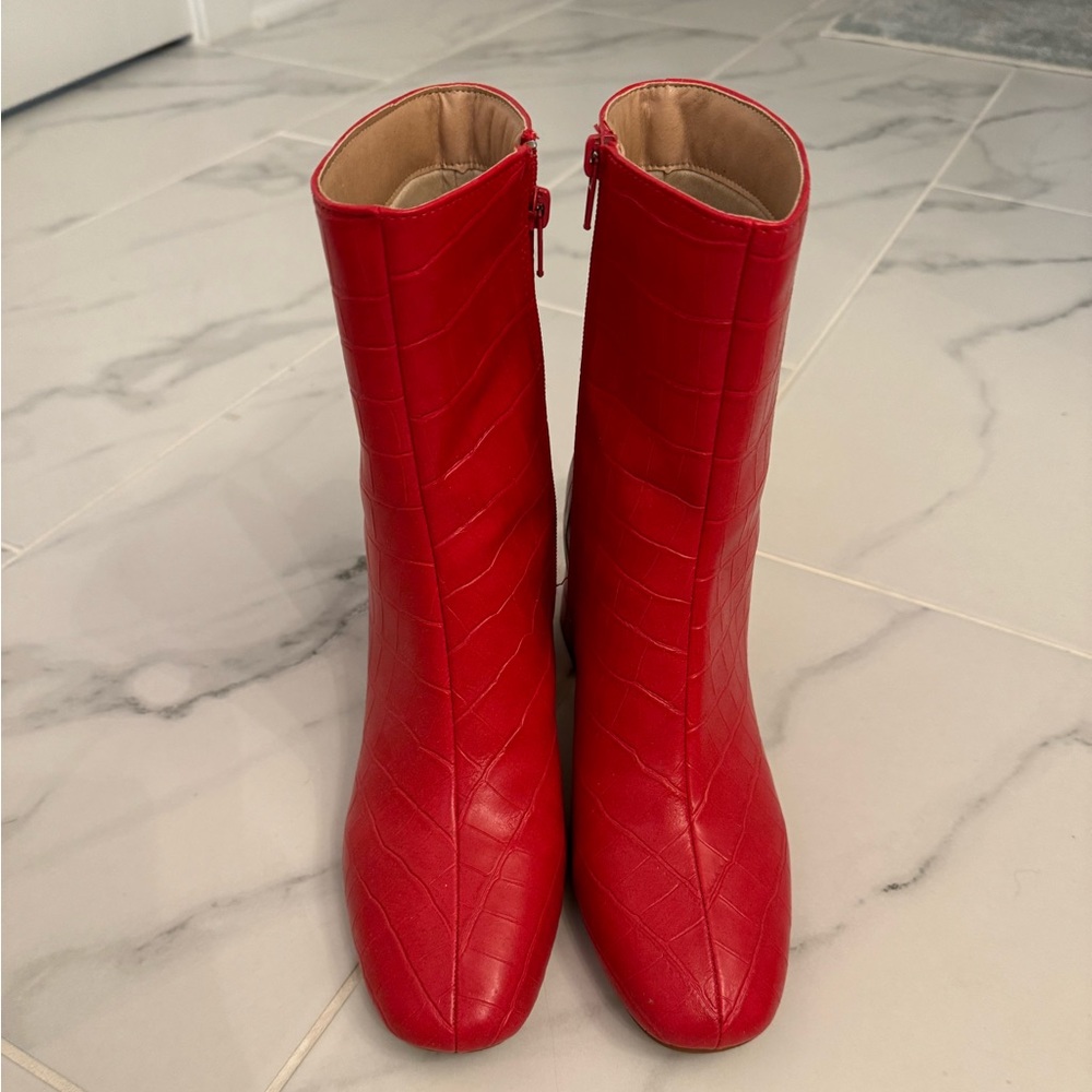 JOURNEE Trevi Croc Embossed Boot (Women) Size 8.5 - Red Croco Faux Leather